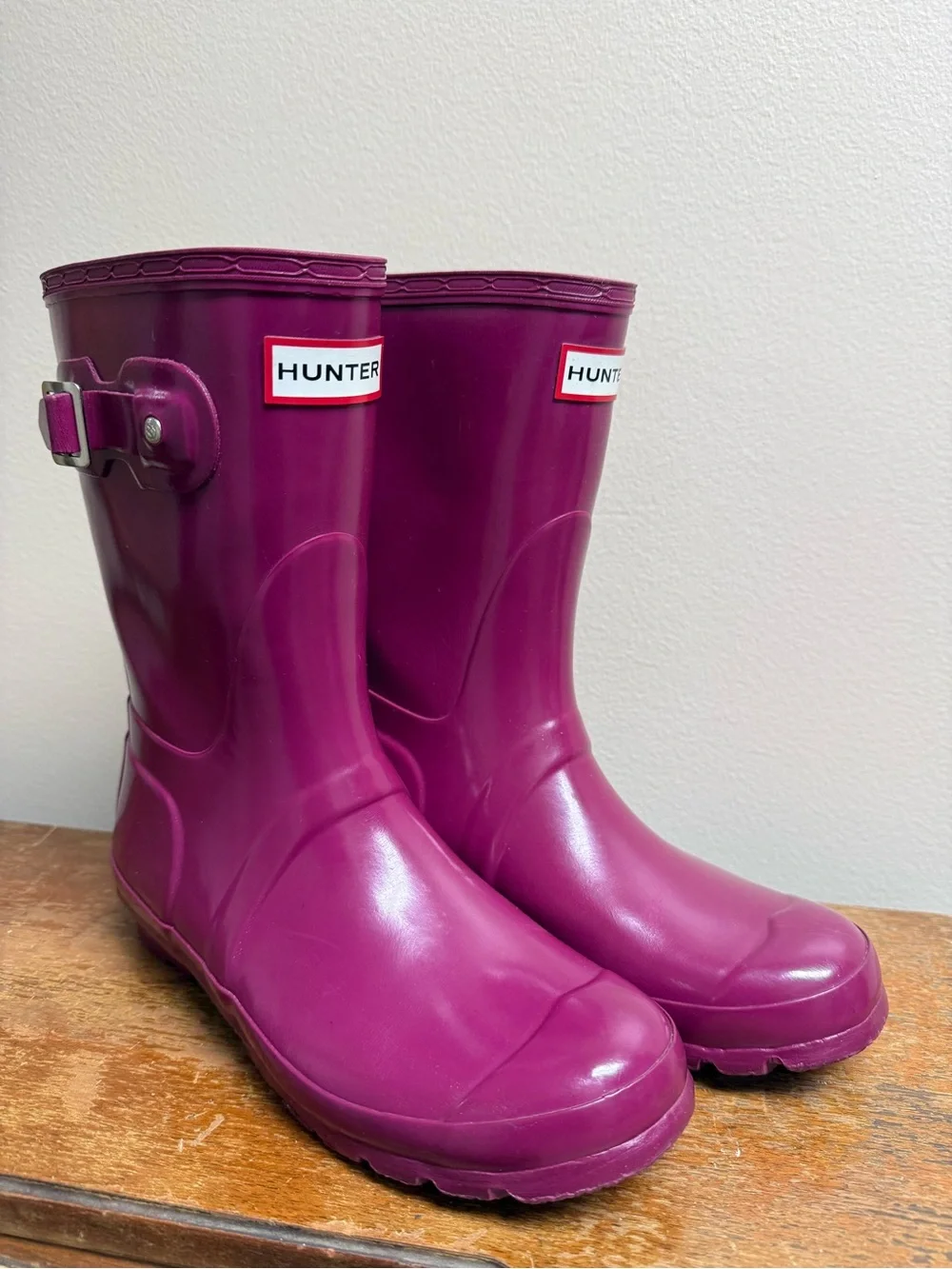 Hunter Original Gloss Short Rain Boots Purple Plum Waterproof Women’s US 6 EU 5